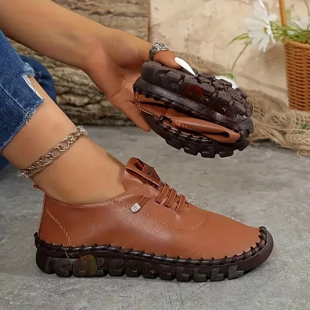 Zapatos planos con cordones, suela antideslizante suaves para mujer