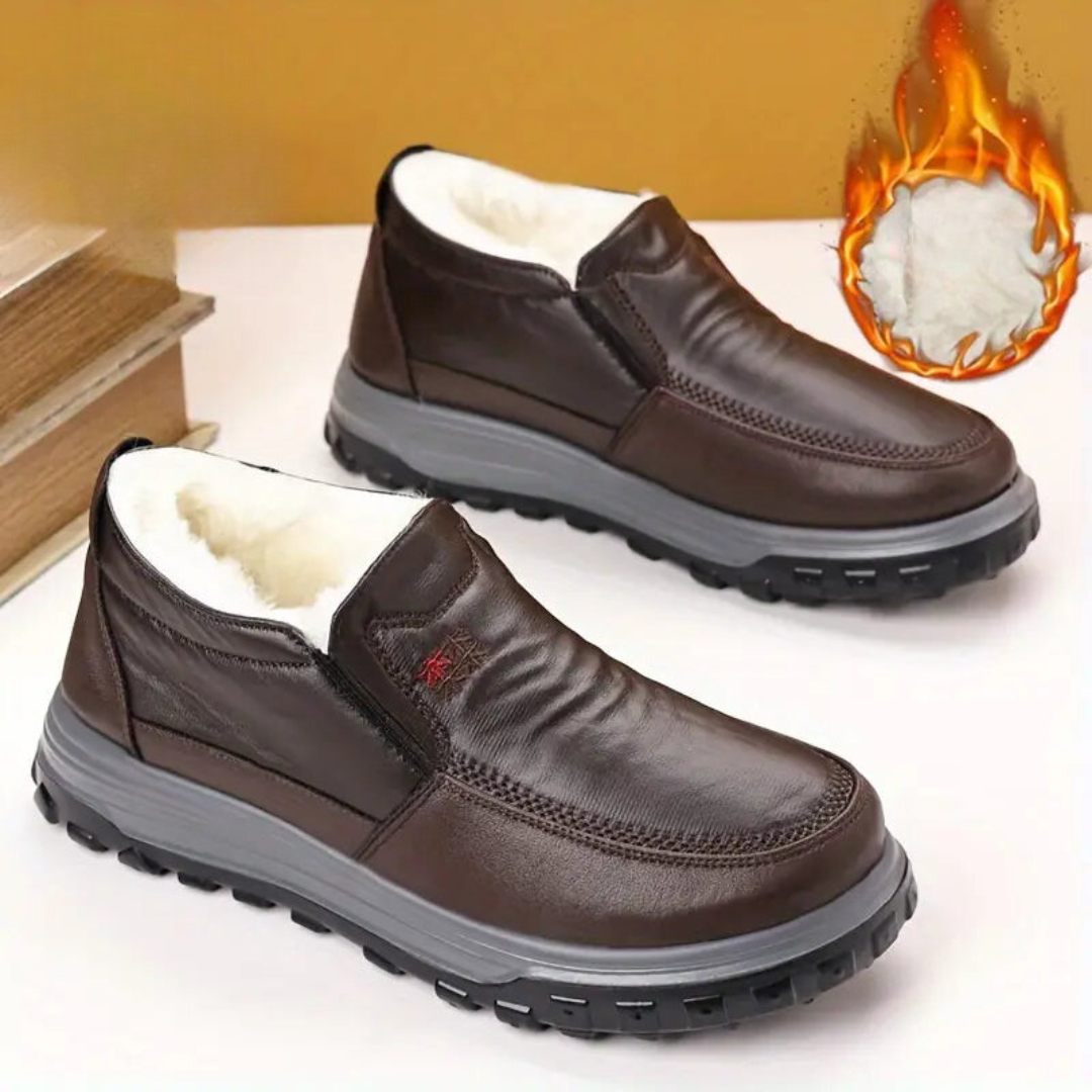 Mocasines ergonómicos de cuero para hombre con forro polar