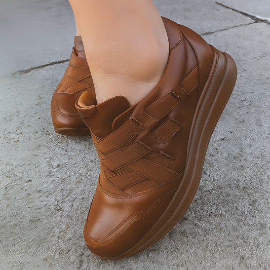 Zapatos de cuero ortopédicos con suela antideslizante para mujer