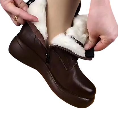 Botas altas de piel suave para mujer con cordones y forro de algodón