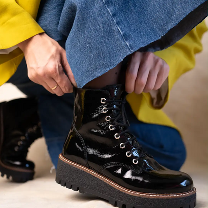 Botas de cuero con plataforma para mujer