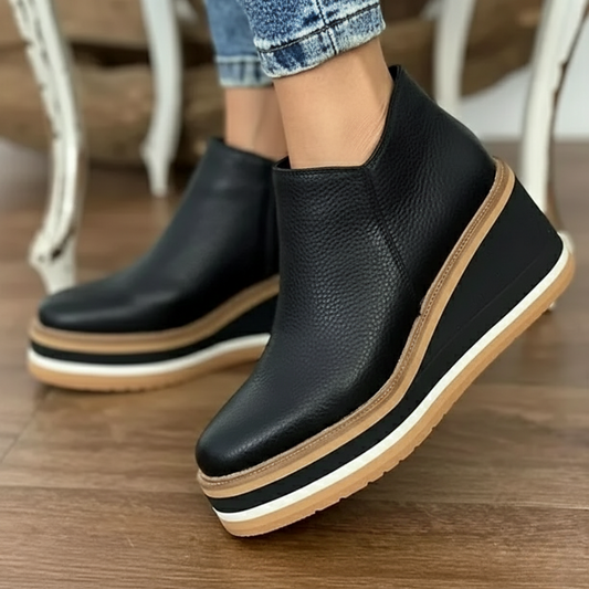 Botines con tacón de cuña y puntera redonda para mujer