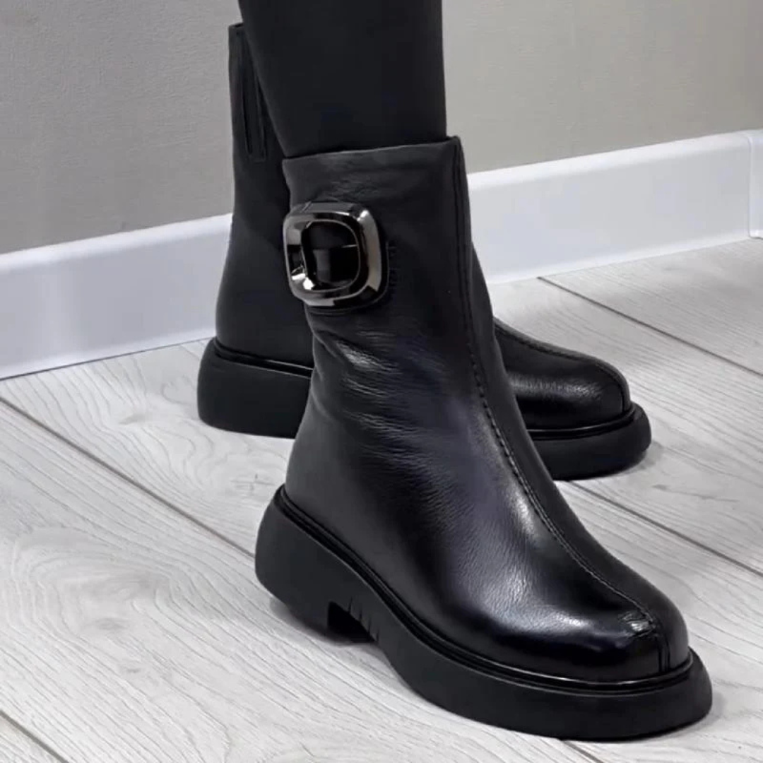 Botas de cuero cálidas hasta el tobillo para mujer