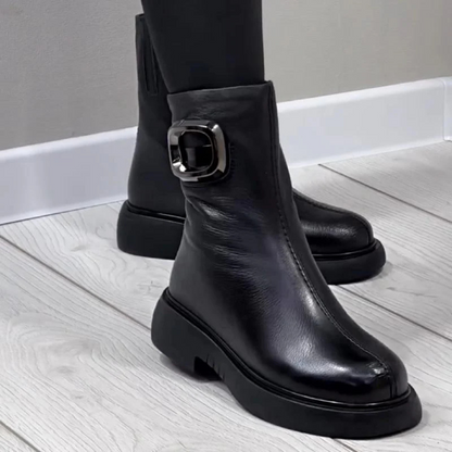 Botas de cuero cálidas hasta el tobillo para mujer