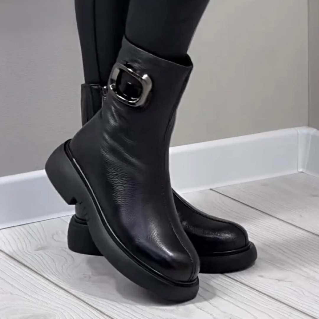 Botas de cuero cálidas hasta el tobillo para mujer