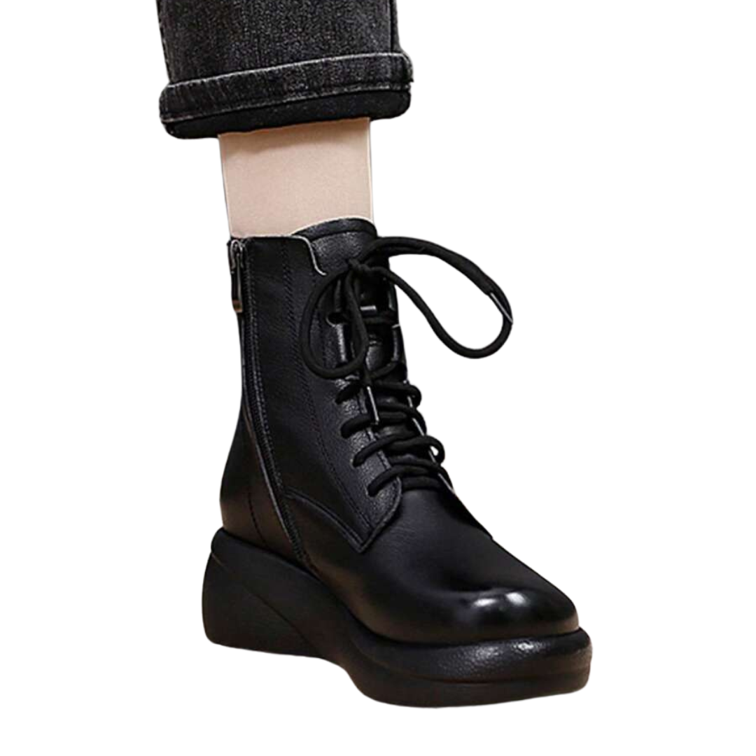 Botas altas de piel suave para mujer con cordones y forro de algodón