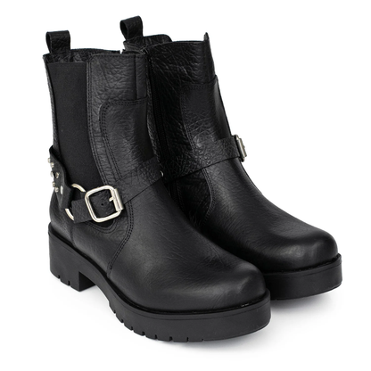 Bota de Caña Media de Cuero Negro para Mujer®