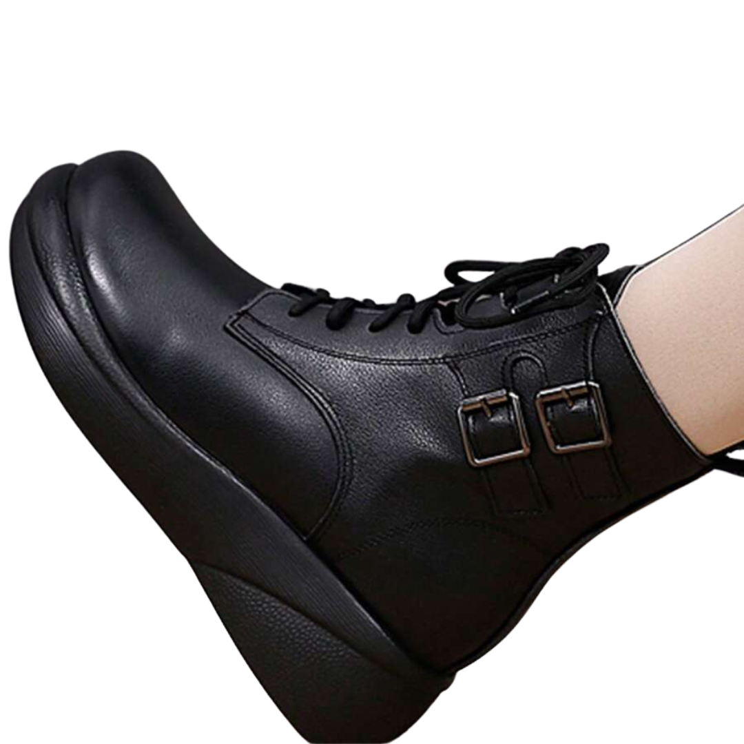 Botas altas de piel suave para mujer con cordones y forro de algodón