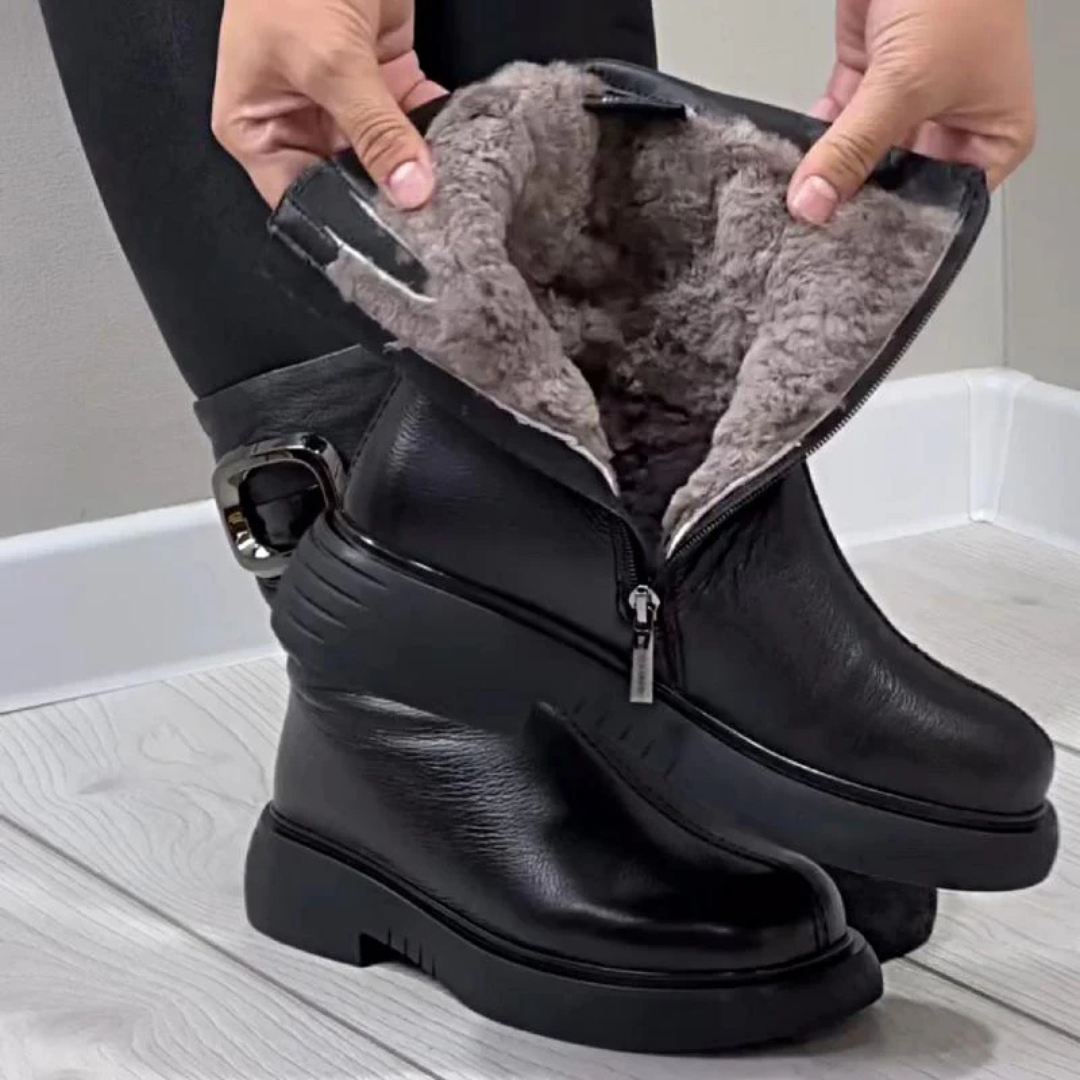 Botas de cuero cálidas hasta el tobillo para mujer