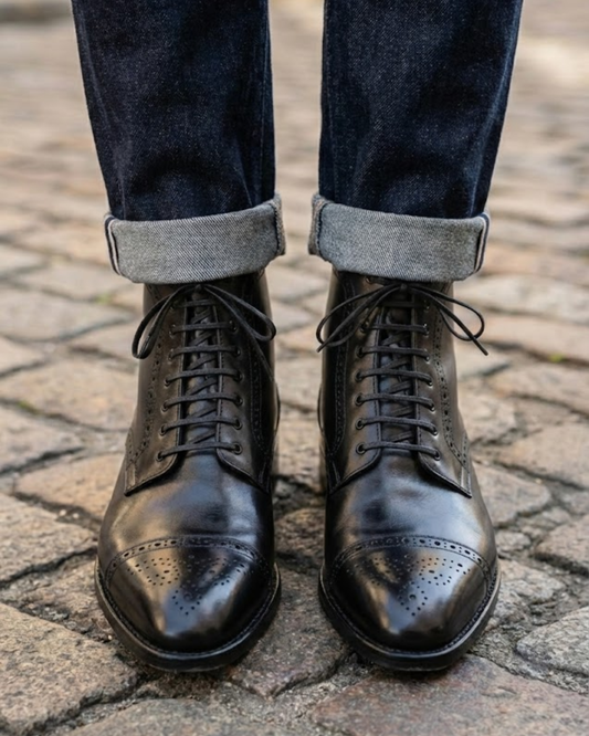 Botas Estilo Brogue en Cuero para Hombre