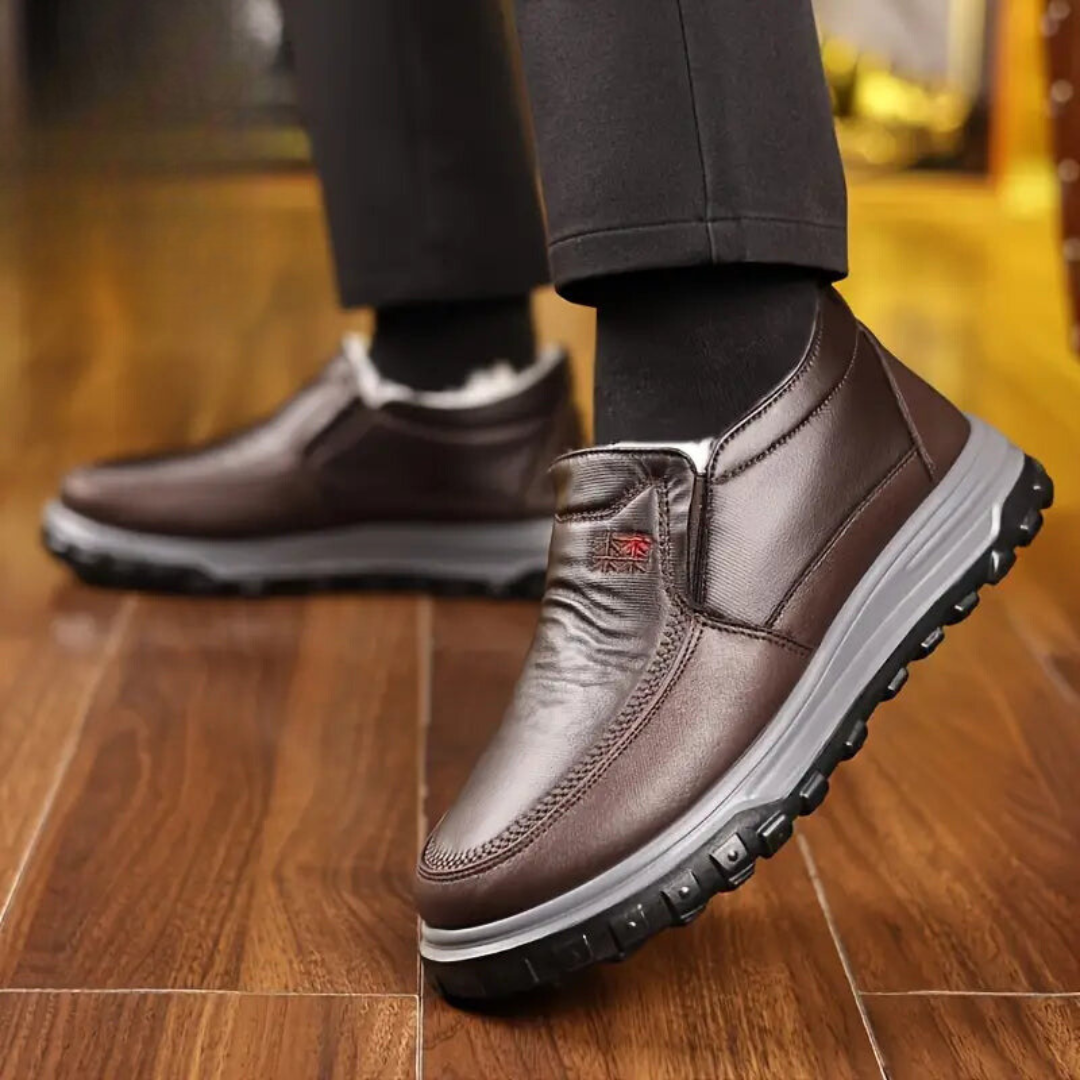 Mocasines ergonómicos de cuero para hombre con forro polar