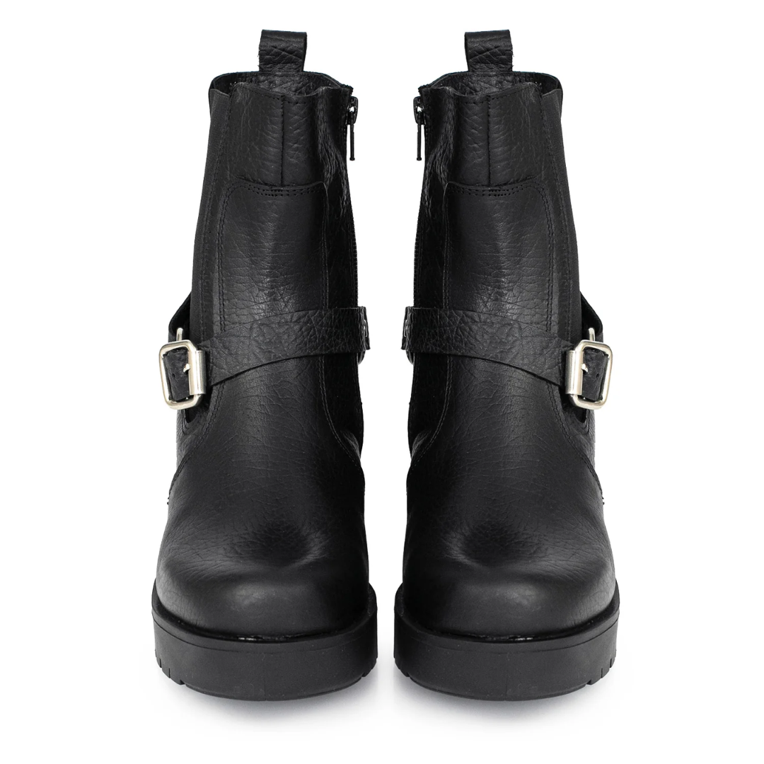 Bota de Caña Media de Cuero Negro para Mujer®