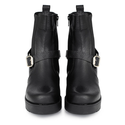 Bota de Caña Media de Cuero Negro para Mujer®
