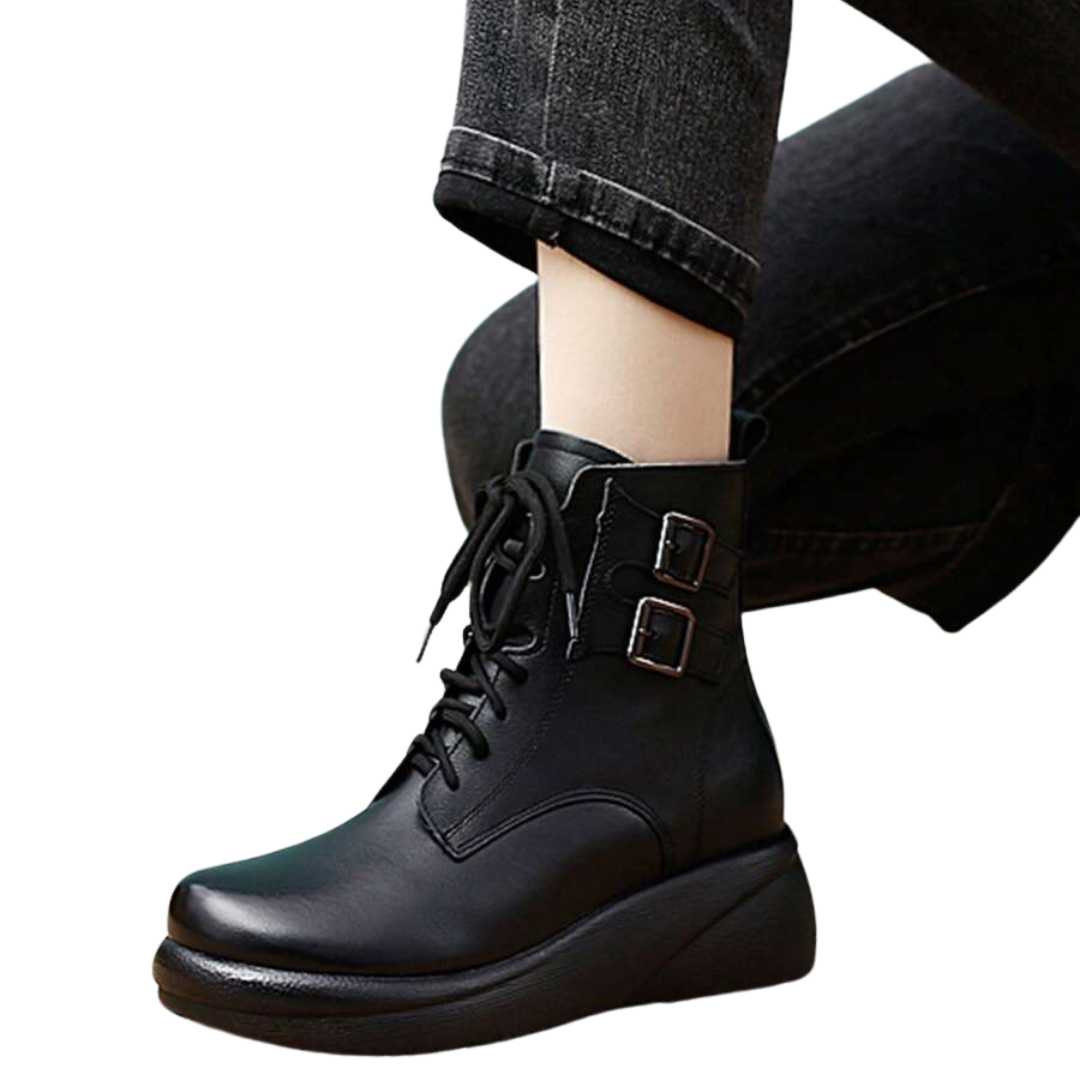 Botas altas de piel suave para mujer con cordones y forro de algodón