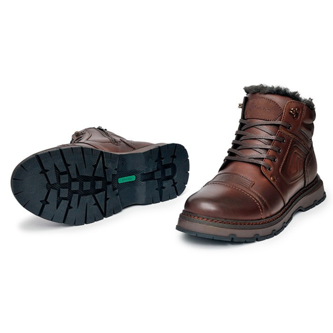 Botas de invierno para hombre de cuero auténtico marrón®