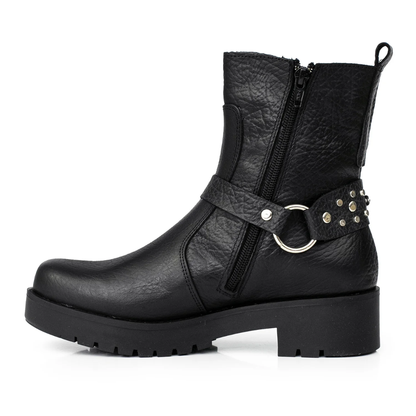 Bota de Caña Media de Cuero Negro para Mujer®
