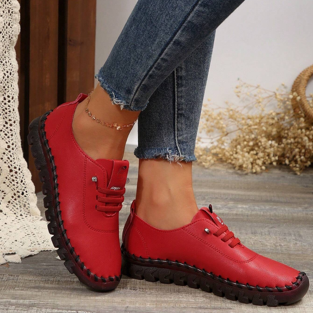 Zapatos planos con cordones, suela antideslizante suaves para mujer