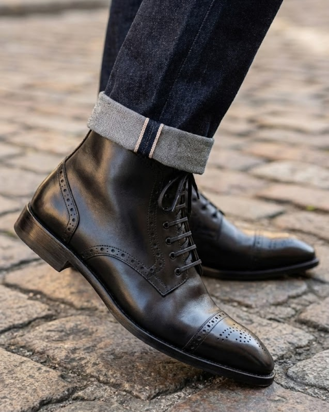 Botas Estilo Brogue en Cuero para Hombre