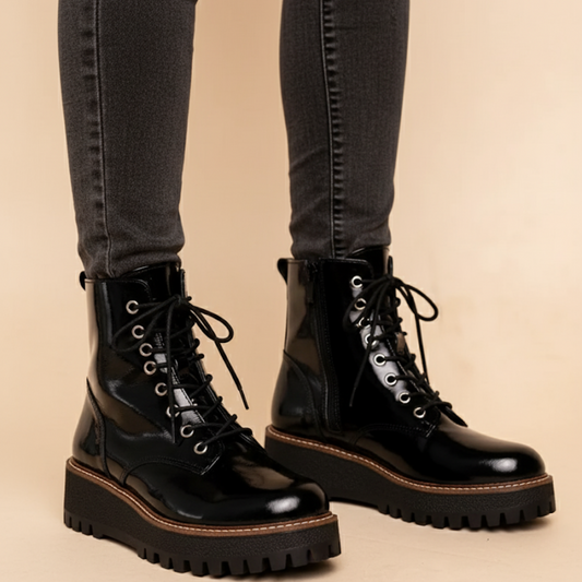 Botas de cuero con plataforma para mujer