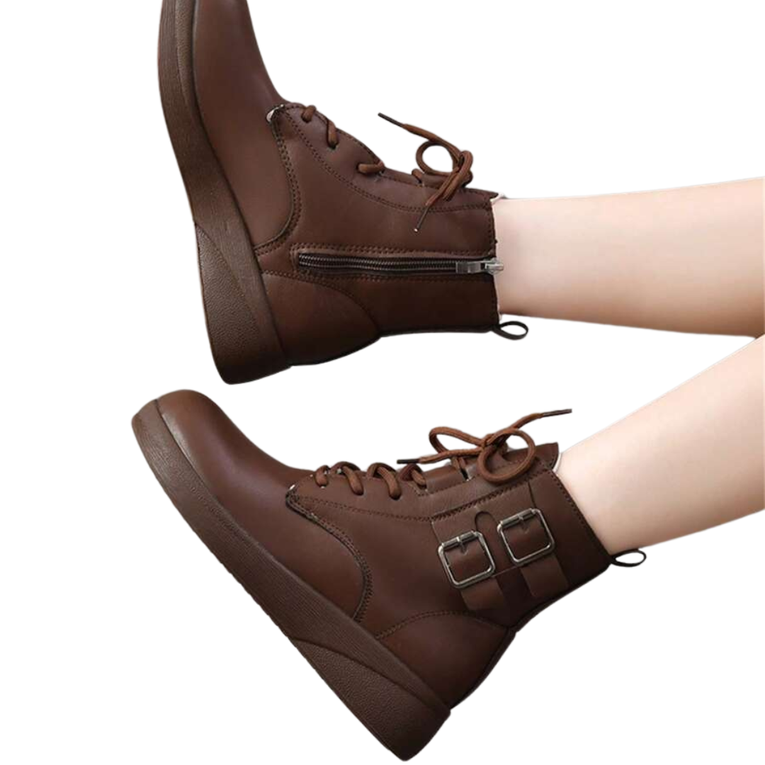 Botas altas de piel suave para mujer con cordones y forro de algodón