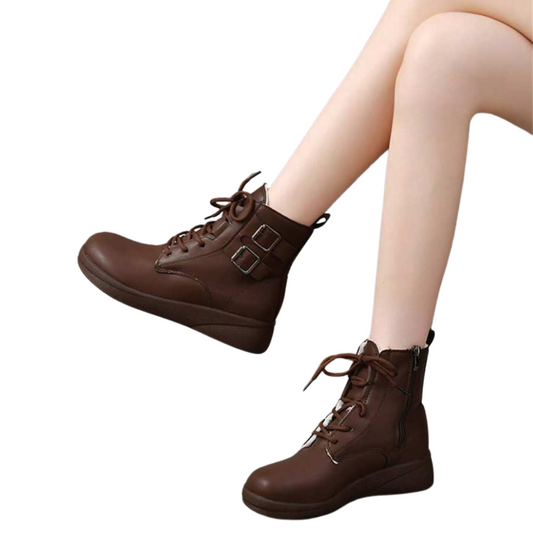 Botas altas de piel suave para mujer con cordones y forro de algodón