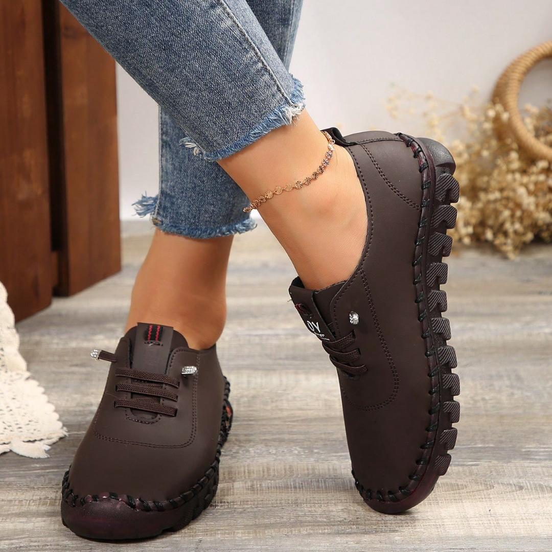 Zapatos planos con cordones, suela antideslizante suaves para mujer