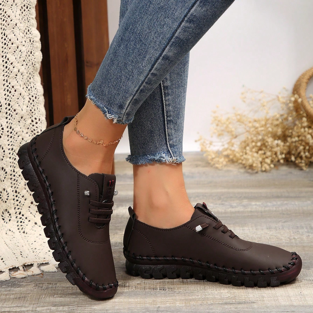 Zapatos planos con cordones, suela antideslizante suaves para mujer