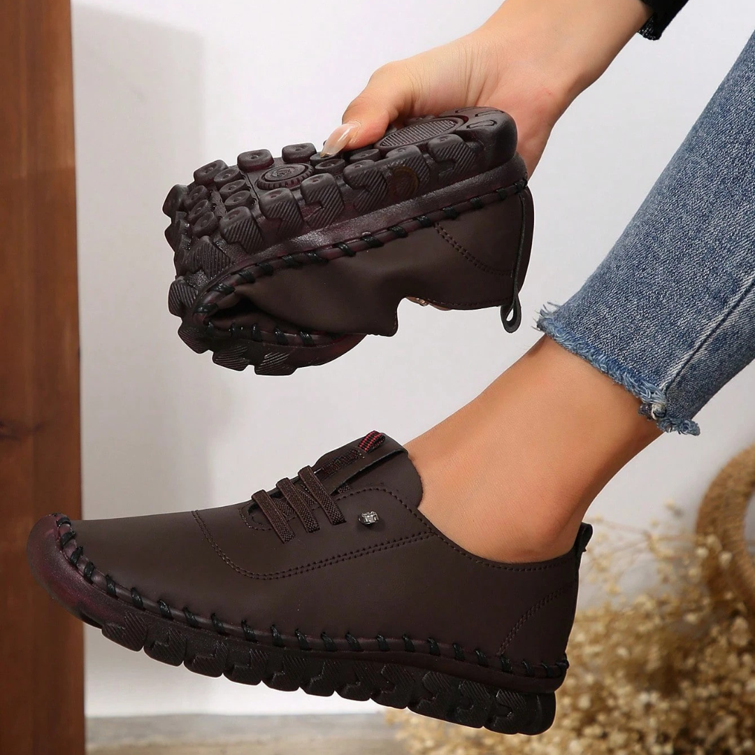 Zapatos planos con cordones, suela antideslizante suaves para mujer